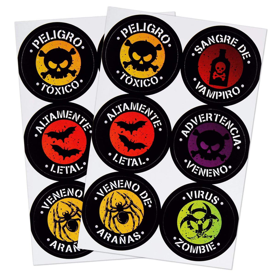 Art.726 Etiquetas Peligro Halloween 4.5x4.5cm 12pz