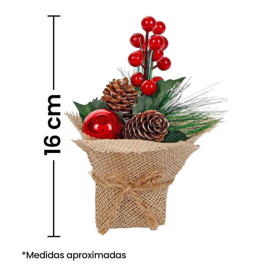 Art.1443 Arreglo Base Yute Pino Con Cerezas 16cm 1pz