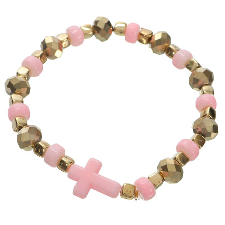 Pulsera Oro-Rosa Con Cruz