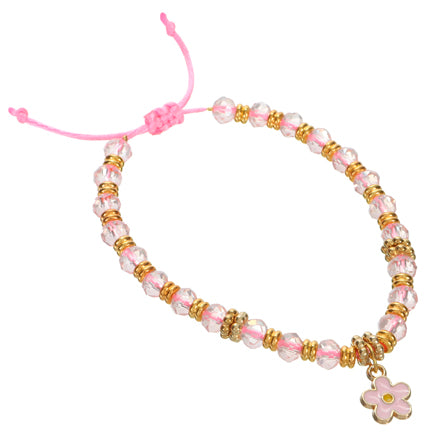 Pulsera Rosa Con Dije Flor