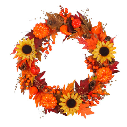 Corona Otoñal Con Girasoles Y Calabazas