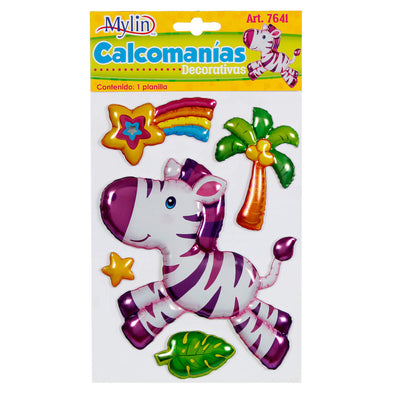 Fantasías Miguel Art.7641 Calcomanía Decorativa Zebra Globo Varios Tamaños 1 Planilla (Aprox 5pz)