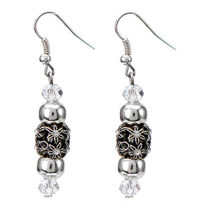 Arete Plata-Cristal Con Cuenta  Piedra Hoyo