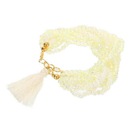 Pulsera Con Chaquiron Y Borla Beige