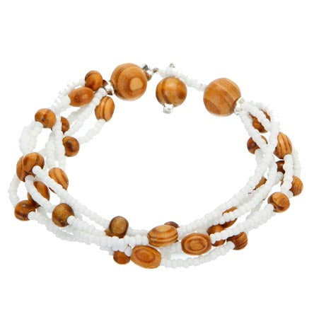 Pulsera De Chaquira Y Cuentas De Madera