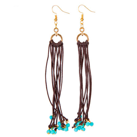 Aretes Largos Con Cordón Y Cuenta Azul