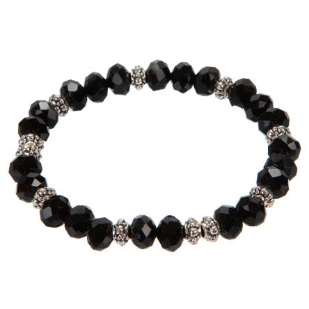Pulsera De Rondeles Negros Con Cuenta De Metal