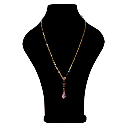 Collar De Cadena Con Gota De Cristal Rosa