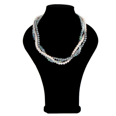 Collar Gris-Rosa Claro Con Perlas Y Rondeles Cristal