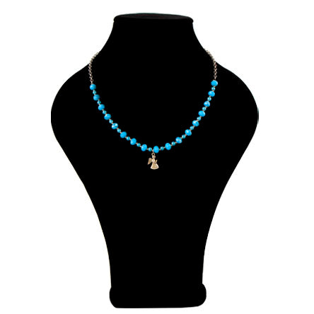 Collar De Cadena Con Rondeles Y Perlas Destello Azul Y Dije De Ángel