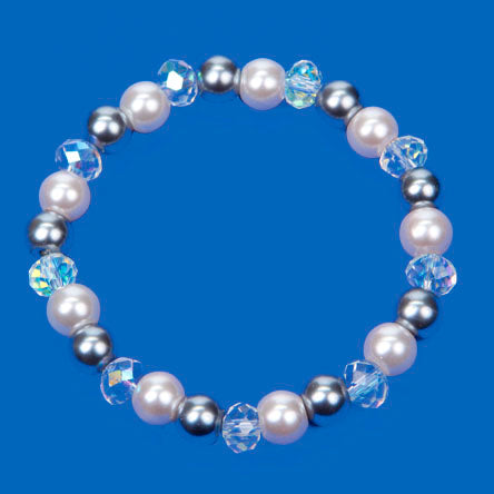 Pulsera De Perlas Blanco-Gris Con Cristales