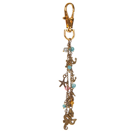 Colgante Con Dijes Oro Antiguo De Mar Y Perlas Destello