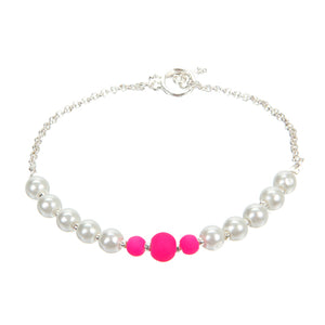Pulsera De Perlas Y Cuentas Caucho Blanco/Rosa Neón