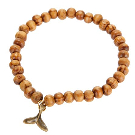 Pulsera Con Cuentas De Madera Y Dije Cola De Ballena