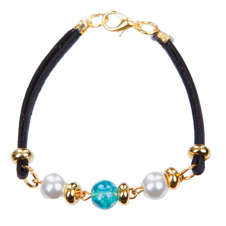 Pulsera Imitación Piel Con Perlas Y Cuenta Turquesa