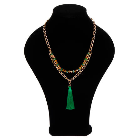 Collar Con Cadena Y Borla Verde