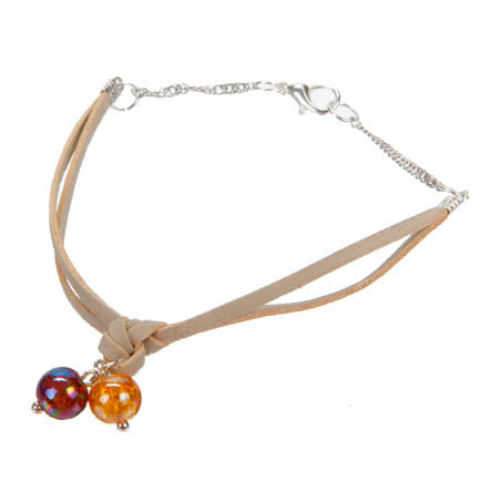 Pulsera Con Cordón Gamuza Y Cuentas Café/Amarillo