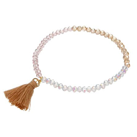 Pulsera De Rondeles Rosa, Miel Y Cristal Con Borla