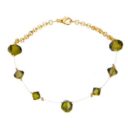 Pulsera Con Cadena Y Cristales Verdes Olivo