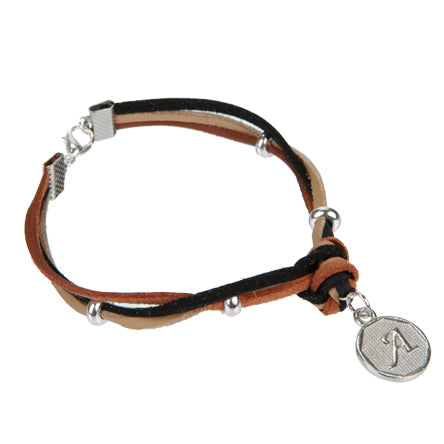 Pulsera De Cordón Negro Y Café Con Dije De Letra