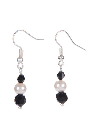 Aretes De Cristales Negros Y Perlas Rosas