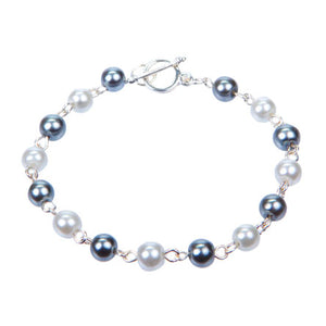 Pulsera De Engarce Con Perlas Gris-Blanco
