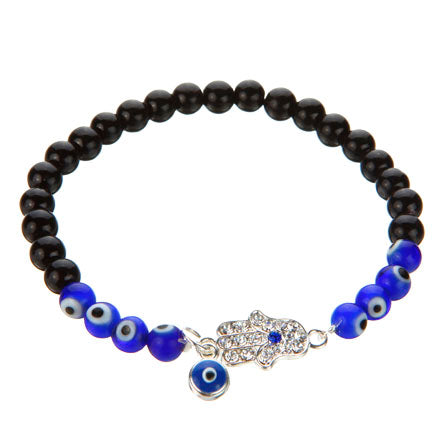 Pulsera Negro-Morado Con Dije Mano De La Suerte
