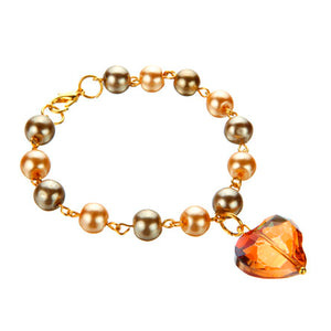 Pulsera Perlas Destello Con Cristal Corazón