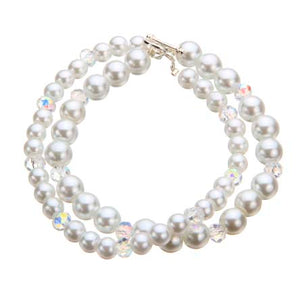 Pulsera Doble Con Perlas Blanco Y Cristales
