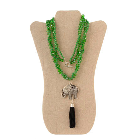 Collar Esmeralda Con Dije Elefante Y Borla Negro