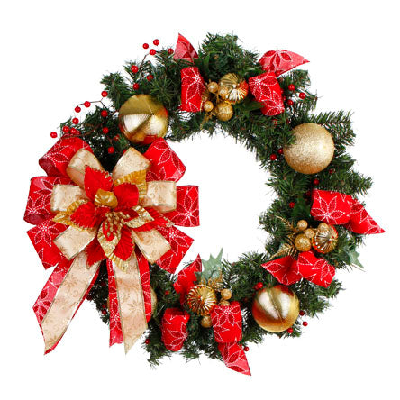 Corona Con Nochebuena Decorada Y Esferas Oro