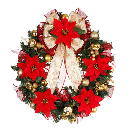 Corona Con Nochebuena De Orilla Diamantada Y Pick Con Ornamento