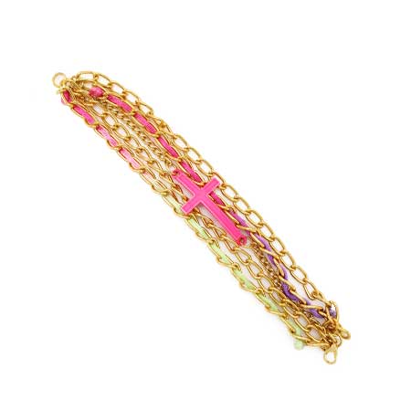 Pulsera Con Cadenas Y Cruz