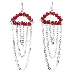 Aretes De Cristal Rojo Con Cadenas