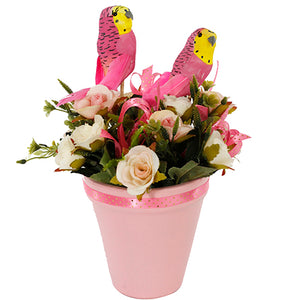 Maceta Rosa Con Cotorritos