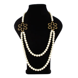 Collar De Perlas Con Dije Dos Flores