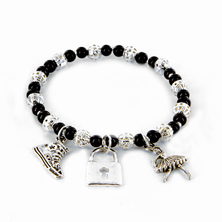 Pulsera Negro-Plata Con Dijes