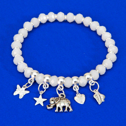 Pulsera Blanco-Plata Con Dijes