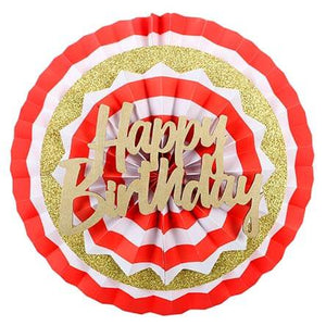 Abanico Happy Birthday Rojo Oro