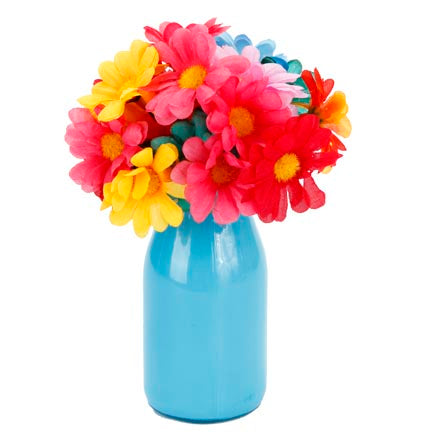 Frasco Azul Con Flores De Colores