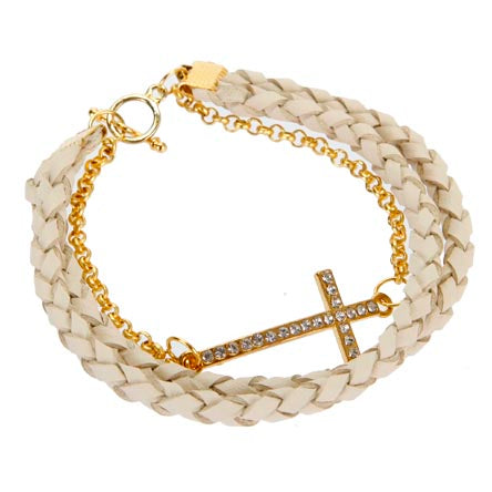 Pulsera De Dos Trenzas Con Cadena Y Cruz