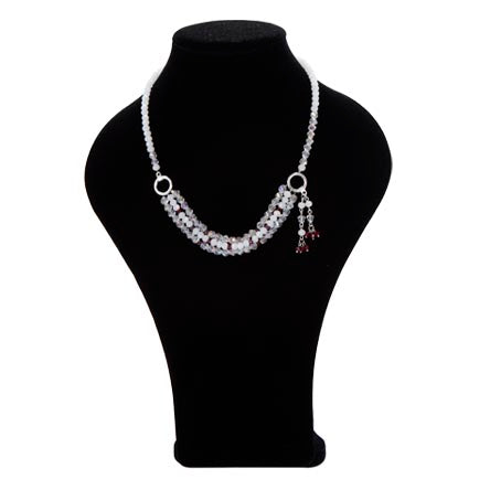 Collar De Tres Hilos Con Rondeles Blanco/ Cristal/ Rojo