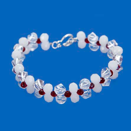 Pulsera De Rondeles Tejidos Blanco/ Cristal/ Rojo