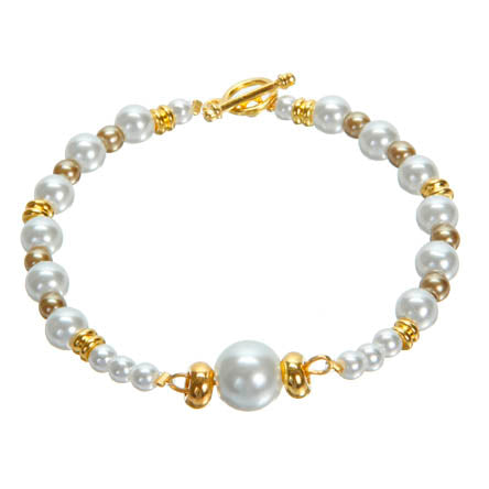 Pulsera De Perlas Y Rondeles Oro