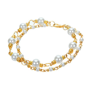 Pulsera Doble De Perlas Y Aros Oro