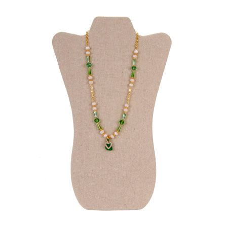 Collar Marfil-Verde Con Borla Y Corazón