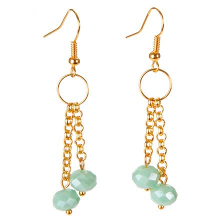 Aretes Largos Oro-Menta Con Cadena Y Rondeles