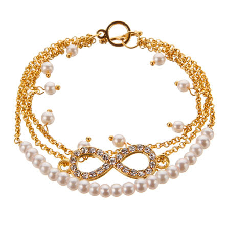 Pulsera De Cadenas Y Perlas Con Dije Infinito