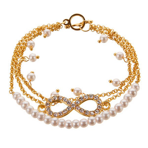 Pulsera De Cadenas Y Perlas Con Dije Infinito