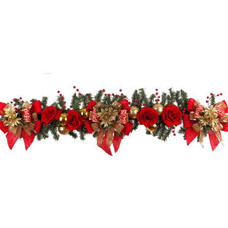Guía Rojo/Oro Con Rosas Y Pick Navideño Nochebuena Diamantada